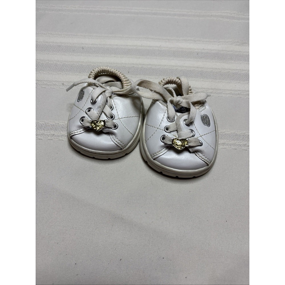 Build-A-Bear Tennis Shoes Sneakers White Gold Hearts Clothing Accessories BABW